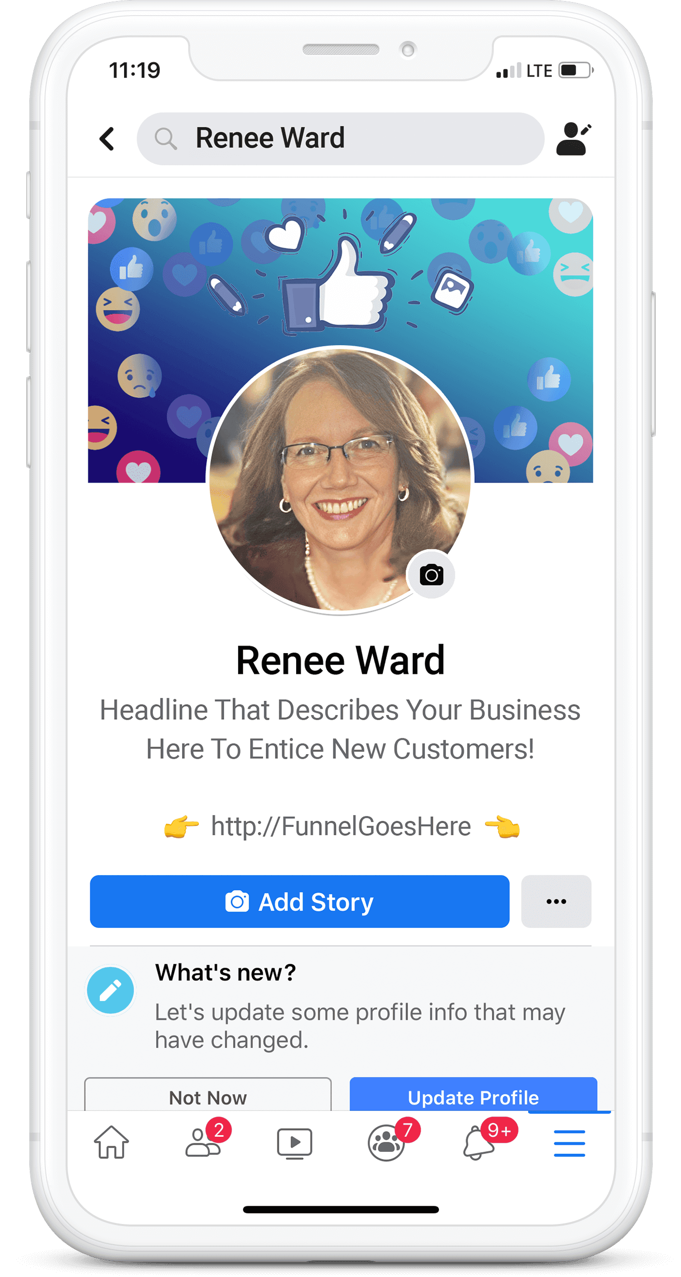 social media profile on mobile device